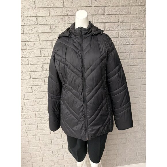 Xersion Women’s Black Water Resistant Puffer Removable Hooded Jacket Size L - Picture 1 of 10